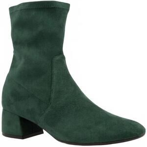 NEW DJANGO & JULIETTE women's checkie heeled bootie in forest stretch microsuede
